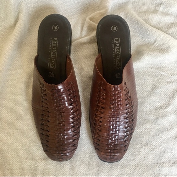 Vintage Shoes - Vintage Woven Leather Slide-on Mules Sandals